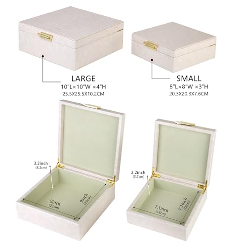 HofferRuffer Square Decorative Boxes, Set of 2 Nesting Storage Memory Keepsake Boxes with Lids, Stylish PU Leather Trinket Jewelry Organizer Box for Home Decor and Storage (CreamWhite Croco) - color: CreamWhite Croco