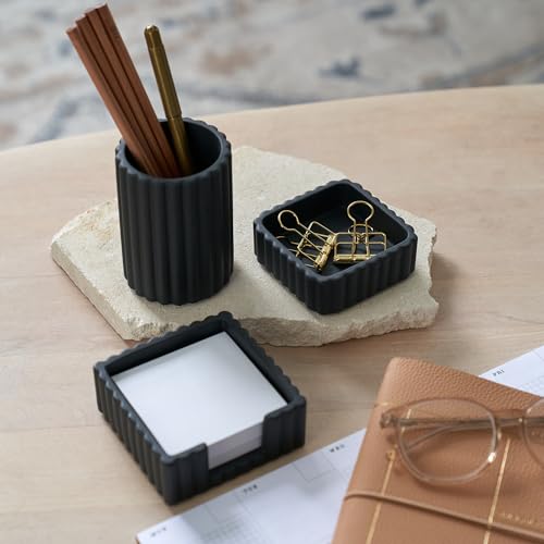 Modern Aesthetic Desk Accessories Set of 3 - Stylish Concrete Organizers - color: Black