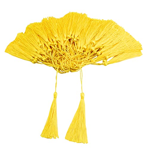 VAPKER 100 Pieces Light Yellow Color 13cm/5-Inch Silky Handmade Soft Tassels Floss Bookmark Tassels with 2-Inch Cord Loop for Jewelry Making, DIY Projects, Bookmarks - color: Z5:light Yellow