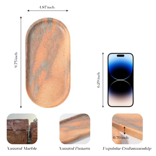 Koville Natural Marble Tray for Bathroom Countertop, Vanity Tray for Decor - color: Rosso Norvegian
