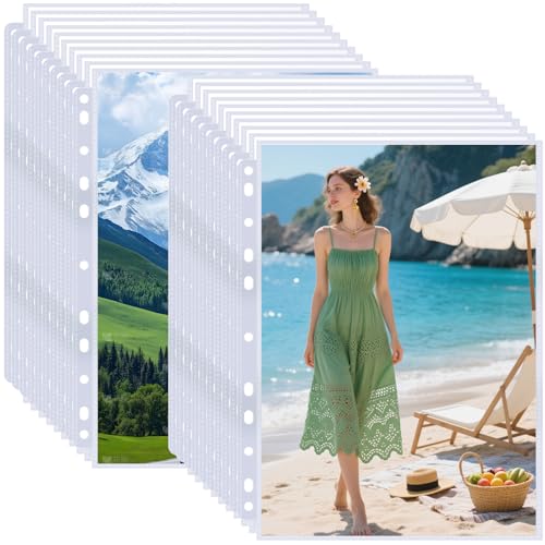 100 Pack 8x10 Photo Sleeves for 3 Ring Binder - Holds 200 Photos, Archival Safe, Acid-Free, Clear Plastic Page Protectors for Photo Albums, Postcards, Pictures - size: 8" X 10"