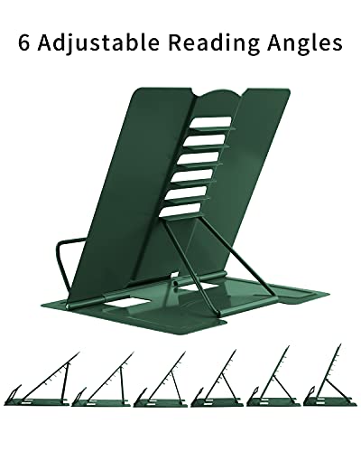 MSDADA Book Stand Metal Reading Rest Book Holder Adjustable Cookbook Documents Holder Portable Sturdy Bookstands for Recipes Textbooks Tablet Music Books with Page Clips (Military Green) - color: Military Green