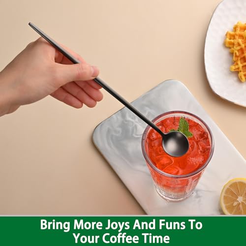 9 Inch Matte Black Iced Tea Spoons,4 PCs Sturdy Long Spoon For Stirring Coffee,Cocktail,Milk,Dessert,SS18/10 Satin Black Long Handle Iced Teaspoons For Mixing,Latte Spoons Set - color: Black, size: 9 Inch