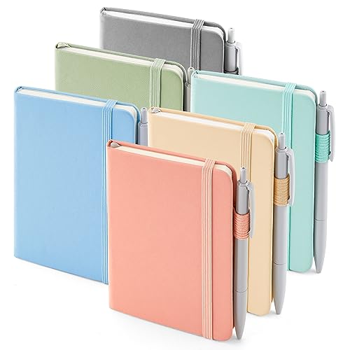 feela 6 Pack Pocket Small Notebooks Bulk, Mini Cute Memo Notepads Hardcover College Ruled Lined Journals with Pen Holder for Women Girls Office School, with 6 Black Pens, 3.5”x 5.5”, A6, Mild Colors - color: 6 Mild Colors