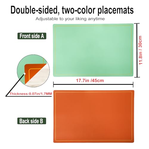 Faux Leather Placemats Set of 6, 11.8"x17.7", Green & Orange - color: Green & Orange, size: Set of 6