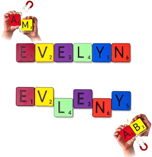 Learn Your Name! Evelyn Personalized Self-Correcting Magnetic Tiles. First Birthday, Christmas Stocking, Easter, Educational Toy for Early Learning