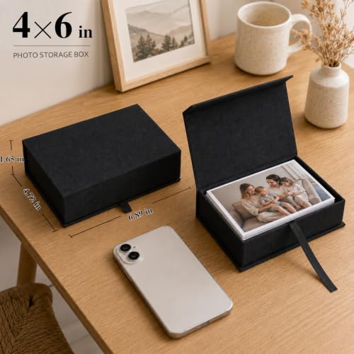 Vienrose Small Photo Storage Box, 4"x6", Linen Postcard Keeper, Black - color: Black, size: 4"x6"