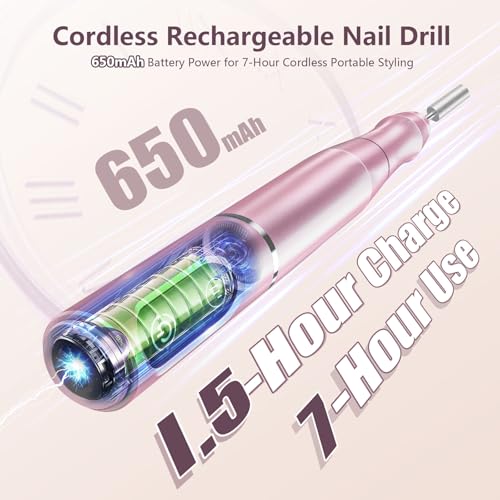 TUOBEO Cordless Nail Drill Electric Nail File Kit, Rechargeable Efile Set - color: Pink
