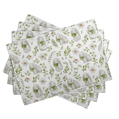 Easter Bunny Rabbits Placemats Set of 4 Easter Spring Green Leaves Flroal Dining Table Placemats 12x18 Inch Heat Resistant Washable Table Mats for Kitchen Dining Holiday Indoor - color: Easter Bunnies