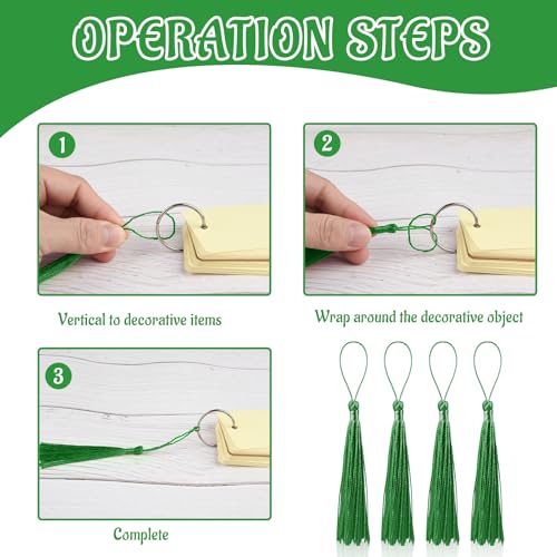 100 Pcs Bookmark Tassels Bulk Grass Green Soft Craft Silky Handmade Mini Tassels for Jewelry Making with Loops for DIY Craft Accessory Dress Decoration - color: Grass Green