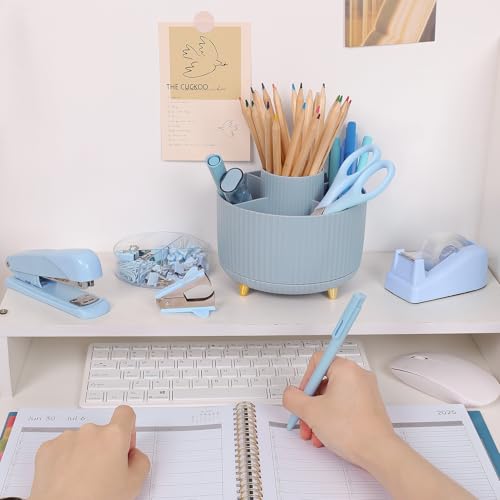 SKYDUE Blue Desk Accessories 11Pcs with Rotating Pen Holder for Desk - color: Blue