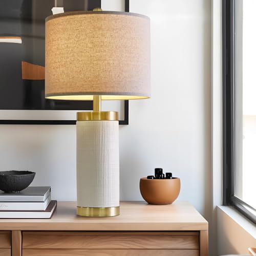 USumkky 24.5" Modern Ceramic White Bedside Lamp for Bedroom Decor Farmhouse Table Lamp for Living Room Office Dorm - color: ‏‏Off-White