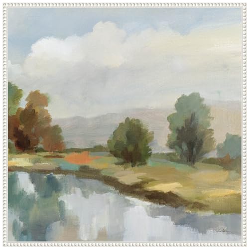 Amanti Art Framed Canvas Wall Art 30x30 River and Clouds III by Silvia Vassileva, Framed Wall Art Canvas, Landscapes Artwork, Traditional Decor, Large Poster Painting for Living Room, Bedroom, - color: Sylvie Beaded White, size: 30"L x 30"W