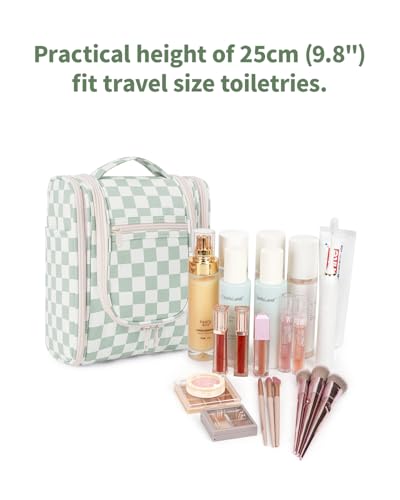 Narwey Hanging Travel Toiletry Bag for Women, Makeup Cosmetic Bag - color: C-Mint Green Checkerboard, size: Medium