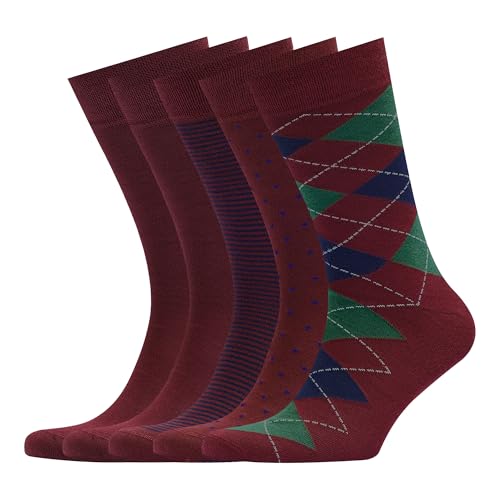 VRD Men's Dress Socks Bamboo Rayon, 5-Pack Crew Socks, Multiple Colors and Designs, Shoe Size 8-13, Gift Box - color: 09: Burgundy, 5-pack Mix (2 Solid, 1 Striped, 1 Dotted, 1 Argyle)