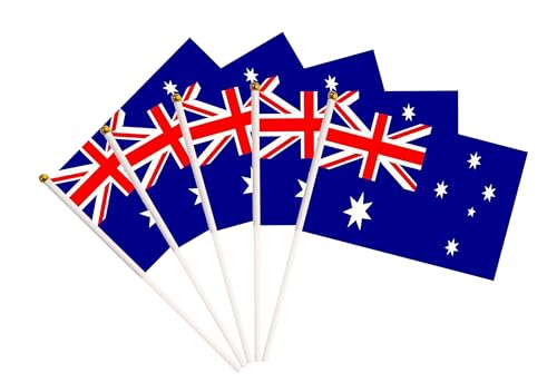 50 Pack Australia Australian Small Mini Hand Held Australia Australian on Stick Flags, Miniature National Country Flags,Party Decorations Supplies for Parades,International Festival - color: Australia