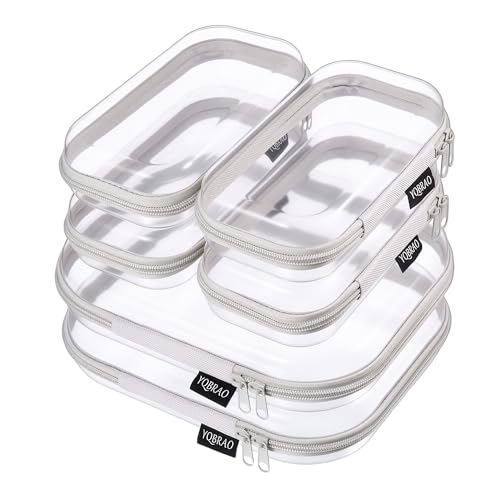 YQBRAO Clear Hard Shell Zipper Cases, 6 Travel Organizers, 2M 4S, Grey - color: Grey, size: 6 Pack (2M+4S)