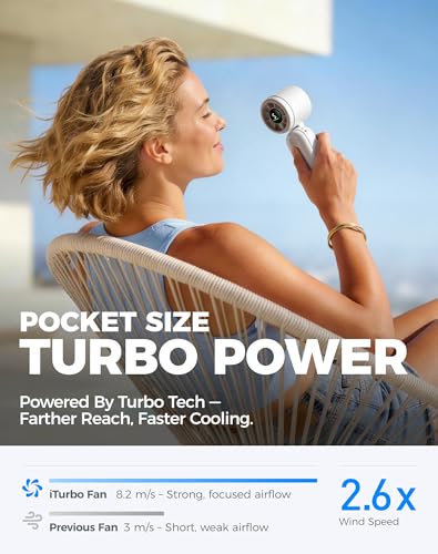 Diveblues Mini Portable Handheld Turbo Fan 27ft/s, 4000mAh Battery - color: Pearl White