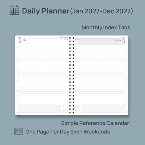 POPRUN 2027 Daily Planner One Page Per Day, Large 8.5" x 12" Calendar Book - color: Midnight Green, size: Large - 8.5" x 12", style: Calendar Year 2027