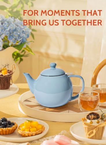 Sweese Porcelain Teapot 27 oz with Infuser for Loose Leaf Tea, Bluish Grey - color: Bluish Grey, size: 27oz (with infuser)