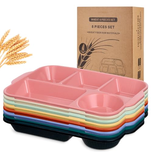 Pinkunn 8 Pcs 13'' Divided Plates for Adults Wheat Straw, Colorful - color: Colorful