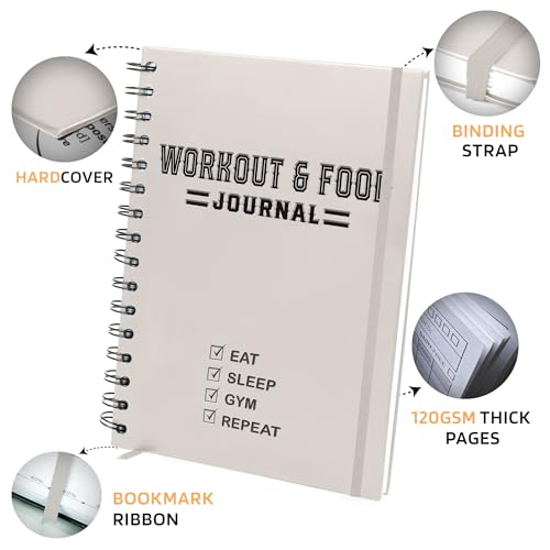 Nextnoid Hardcover Fitness & Food Journal - Workout & Meal Planner Notebook for Women & Men - A5 Sturdy Food Tracker Journal to Track Diet, Gym & Home Workouts - Beige - color: C.Beige, style: Fitness & Meal