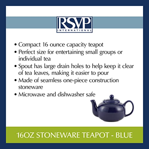 RSVP International Stoneware Teapot Collection, Microwave and Dishwasher Safe, 16 oz, Blue - color: Blue, size: 16 oz