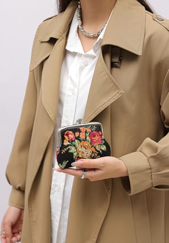 Cute Floral Buckle Coin Purses Vintage Pouch Kiss-lock Change Purse Wallets… - color: 01
