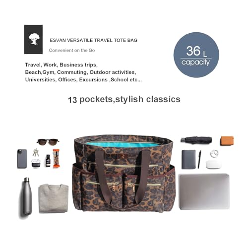 Weekender Bag Carry On Bag Overnight Tote Travel Duffle with 13 Pockets for Travel,Work，Gym,Beach,Teacher,Nurse - color: Corduroy leopard print