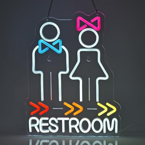 Restroom Neon Sign,Bathroom Lounge Shop LED Light Wall Decor Sign - color: White-RESTROOM