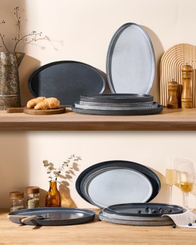 famiware Large Serving Platters Set of 3 Sizes - Oval, Smoky Blue - color: Smoky Blue