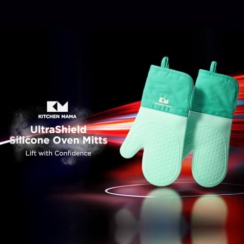 Kitchen Mama UltraShield Silicone Oven Mitts, Teal - color: Teal