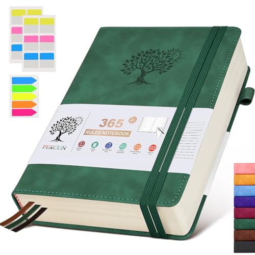 A5 Lined Journal Notebook - 365 Page Leather Journals for Writing Women & Men，Hardcover Notebook with 100Gsm Thick Pages，Daily Diary for Travel, Work，School，Note Taking，College Ruled (5.9" x 8.5") - color: Green, size: A5