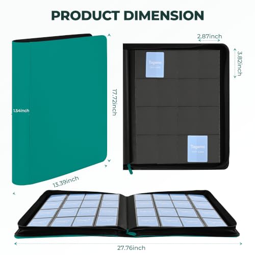 16 Pocket Zip Card Binder, 1024 Pockets Trading Card Binder with Side Loading Pockets, Water-Resistant Diamond-Textured Cover, Large 16 Slot Card Binder for TCG & Sports Cards - color: Teal Green, size: 16-Pocket