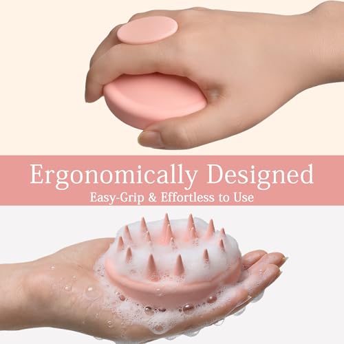Nimiah Extra-Soft Scalp Massager Shampoo Brush Silicone Scalp Scrubber with Longer Flexible Bristles for Gentle Detangling, Deep Cleansing & Relaxing Scalp Care, Manicure Safe & Travel-Friendly - color: Pink