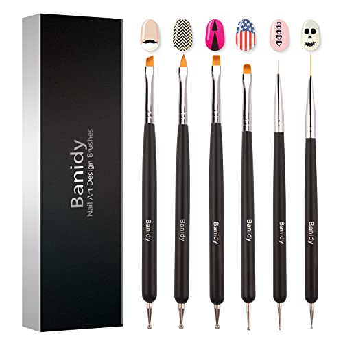 Nail Art Brushes for Gel Art Design Brush Tools Dual-Head Pen Painting Set Include Extension Brush Liner Brush Dotting Pen for DIY Manicure Polish Black