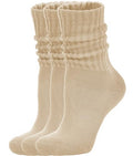 AugRing Women's Scrunch Crew Socks Retro 3-Pack Solid Cotton Boot Calf Chunky Ribbed Cozy Slouchy Socks Size 5-11 - color: 3 Pack Beige
