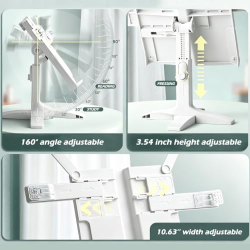 Book Stand for Reading, Page Clip for Cookbook, Recipe, Magazine, Laptop,Tablet, Foldable for Kitchen, Office, School