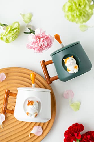 DIHOclub Ceramic Coffee Mug with Lid and Matching Spoon,Novelty 3D Cat Pattern Mug for Tea Milk Chocolate Juice,Cute Cup for Dog Lovers,Perfect Gifts-14 Ounces(white) - color: White