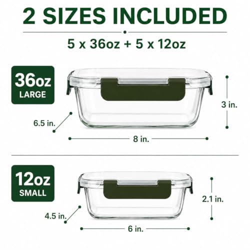 10 Piece Glass Food Storage Containers with Lids, Meal Prep Containers Set - color: Gray Borosilicate glass