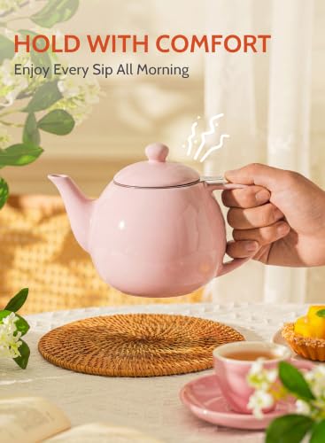 Sweese Porcelain Teapot 27 oz with Infuser for Loose Leaf Tea, Pink - color: Pink, size: 27oz (with infuser)