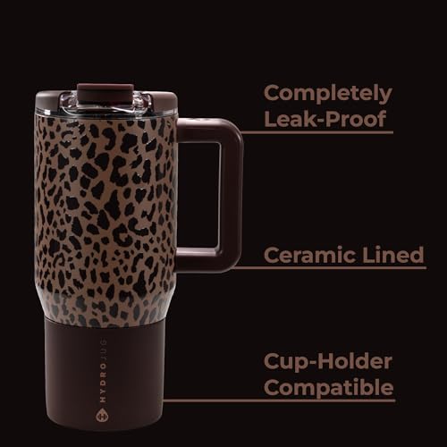 HydroJug Coffee Traveler 20oz Ceramic-Lined Mug with Handle, Brown Leopard - color: Brown Leopard