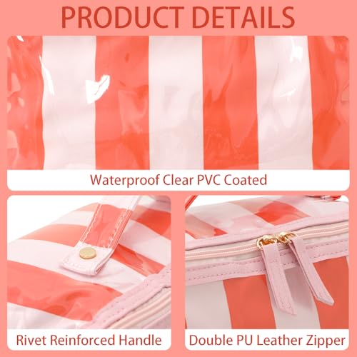DYSHAYEN Travel Makeup Bag, Pink and Orange Striped - color: Pink-Orange