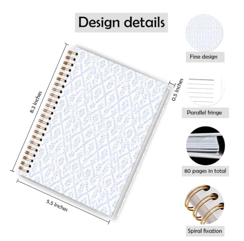 Qykwz Blue Floral Grandmillennial Spiral Notebook 5.5x8.3 - color: Color_Q