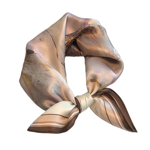 100% Mulberry Silk Neck Scarf for Women Square Neckerchief – 21 inch - color: Creamy Brown