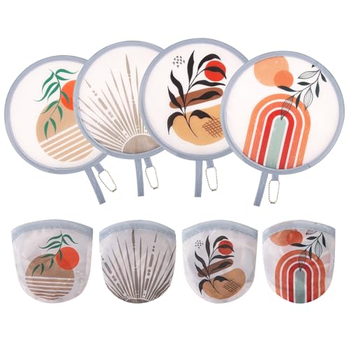 4Pcs Bohemian Round Foldable Hand Fan Japanese Foldable Fan Style Handheld Compact Cooling Fans,Round Folding Fan for Outdoor Games,Xmas Decoration,Festival,Party Favors,Travel,Events - color: Bohemian