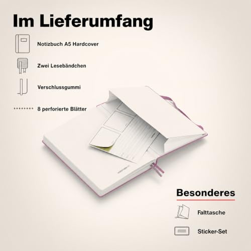 LEUCHTTURM1917 - Notebook Hardcover Medium A5-251 Numbered Pages for Writing and Journaling - Thinking Ahead (Plain Paper, Dusty Rose) - color: Dusty Rose, style: Minimalist