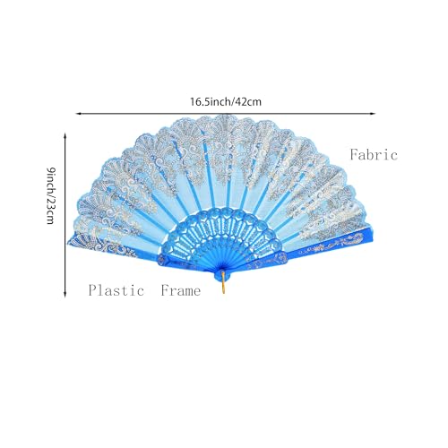 QIRMIZI 10 Pack Folding Handheld Fans,Silk Spanish Fan, Perfect for Weddings, Parties, and Dancing,Light Blue - color: Light Blue, size: 10 PACK