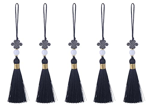 KONMAY Small Imitation Silk Bookmark Tassels, 20pcs 3.8'' Mixed Mini Mala Tassels with Hanging Loop, Jade Beads and Charms for Jewelry Making, Crafts, Keychains, Graduation