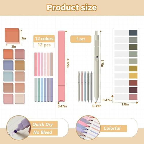 Jutom 39 Pcs Aesthetic Book Annotation Kit,Khaki,Cute Style - color: Khaki, style: Cute Style